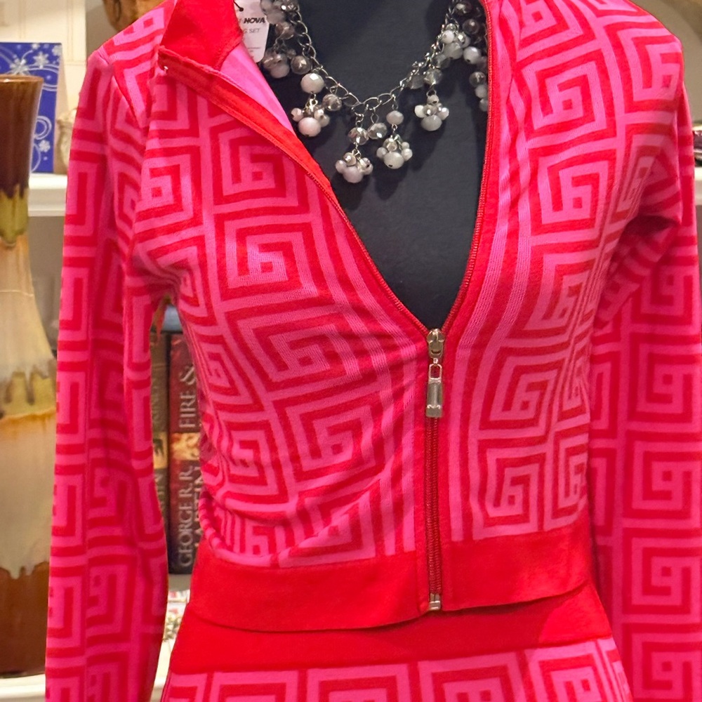Women’s Geometric Zip-Front Jacket - Pink/Red